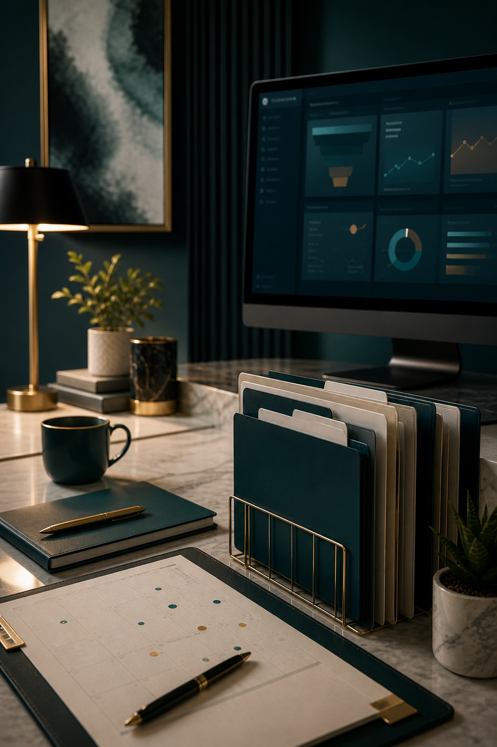 Organized tax preparation desk with planning calendar
